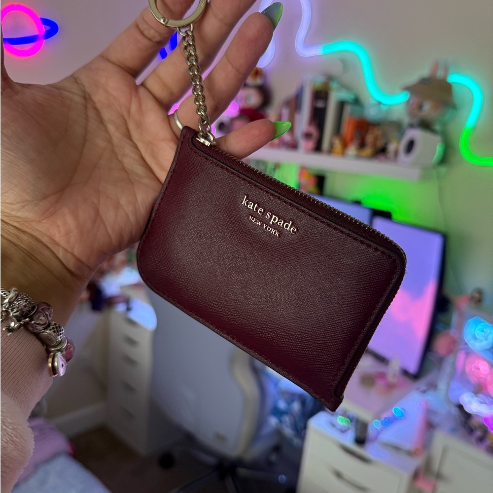 Kate Spade Maroon Card Holder with Gold Chain